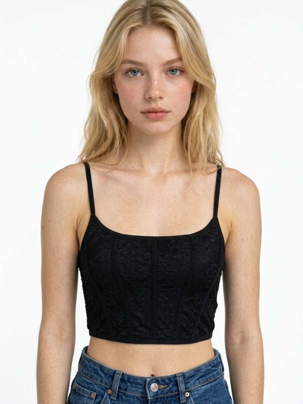 COLSIE • Black Lace Crop Top XS Sheer Floral Lace Adjustable Strap Bralette
